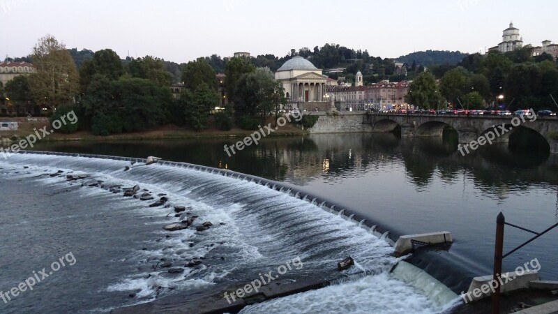 Turin River Waterfall Evening Tourism