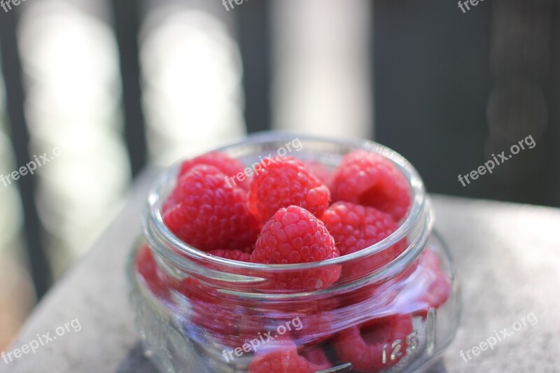 Raspberries Glass Jar Food Fruit Free Photos