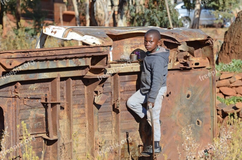 Africa Lesotho Boy Scrap Junk