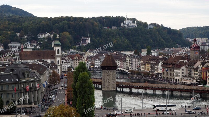 Lucerne Chapel Bridge Water Tower Jesuit Church Lake Lucerne Region