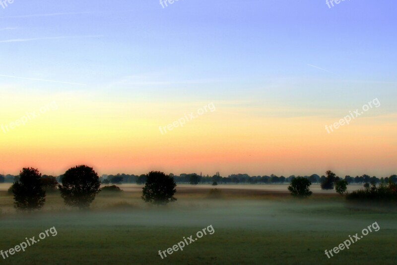 Fog Morning Hour Landscape Sunrise Morgenstimmung