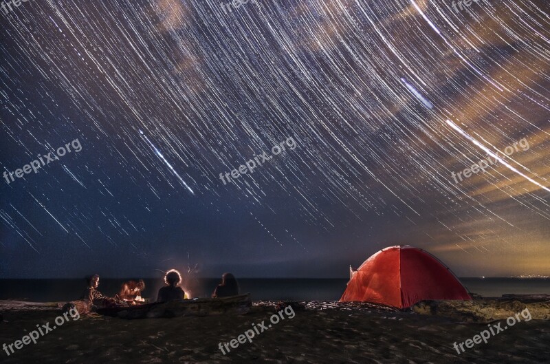 Startrail Star Stars Camping Sea