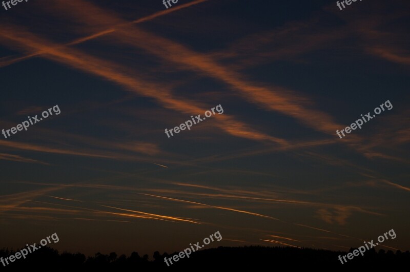 Sky Blue Evening Contrail Sunset