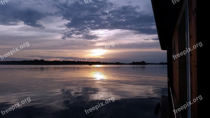 Sunset Houseboat Blue Quiet Relaxation