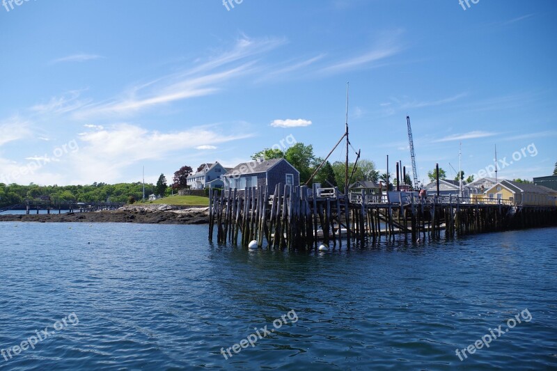 Maine Boothbay Harbor Dock Vacation Ocean