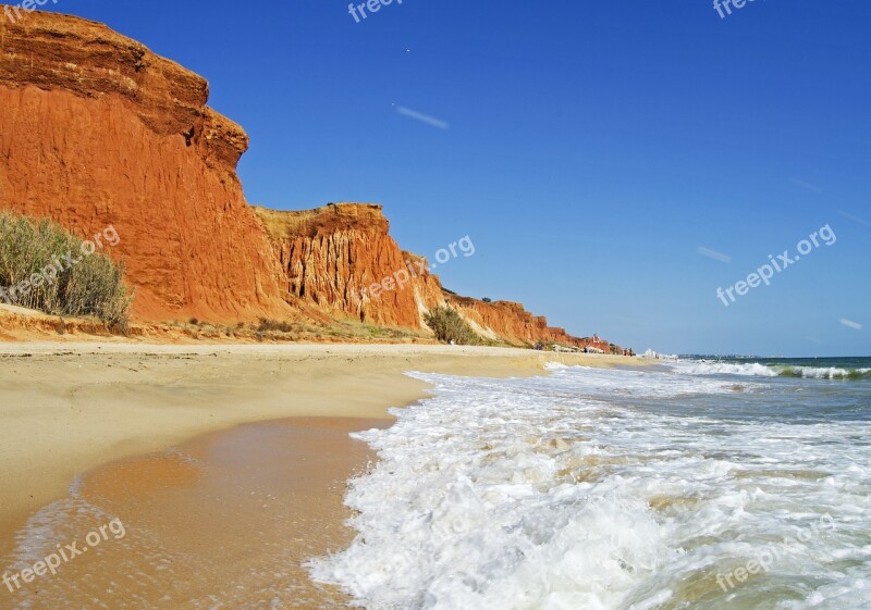 Red Sandstone Cliffs Ocean Waves Blue Sky