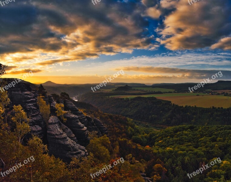 Landscape Saxon Switzerland Elbe Sandstone Mountains Nature Rock