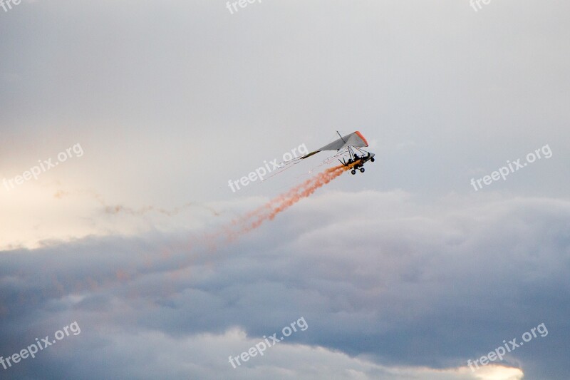 Hang Glider Stormy Clouds Sunset Smoke