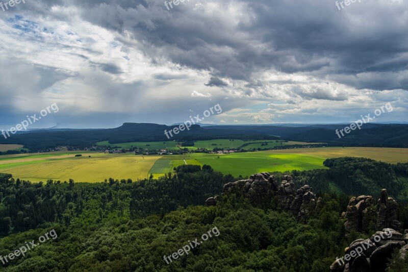 Schrammstein Viewpoint Schrammsteine View Clouds Summer