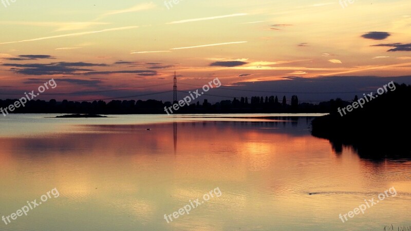 Sunset Lake Landscape Silhuette Abendstimmung Clouds