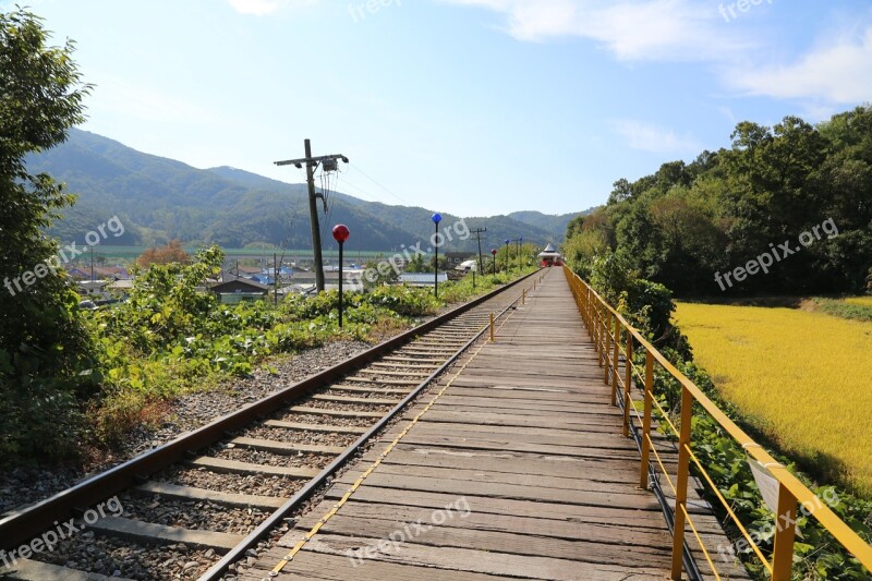 Railway Landscape Country Autumn The Korean Countryside