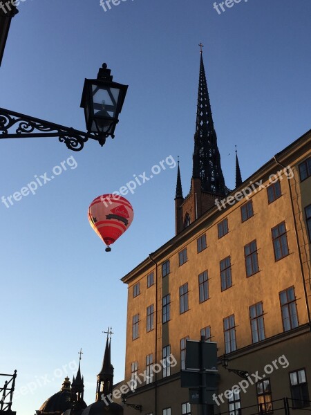 Hot Air Balloon Streetlight Riddarholmskyrkan Blue Sky Sweden