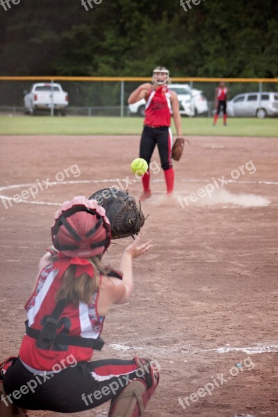 Softball Game Catcher Pitcher Ball