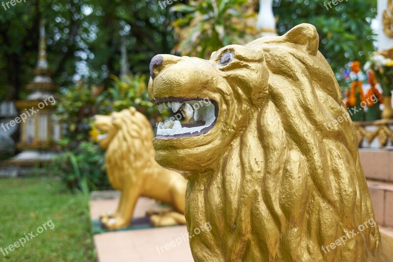 Temple Laos Vientiane Buddhist Lion