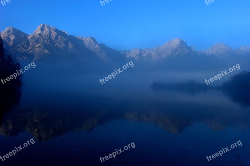 Lake Mountains Mirroring Morning Fog