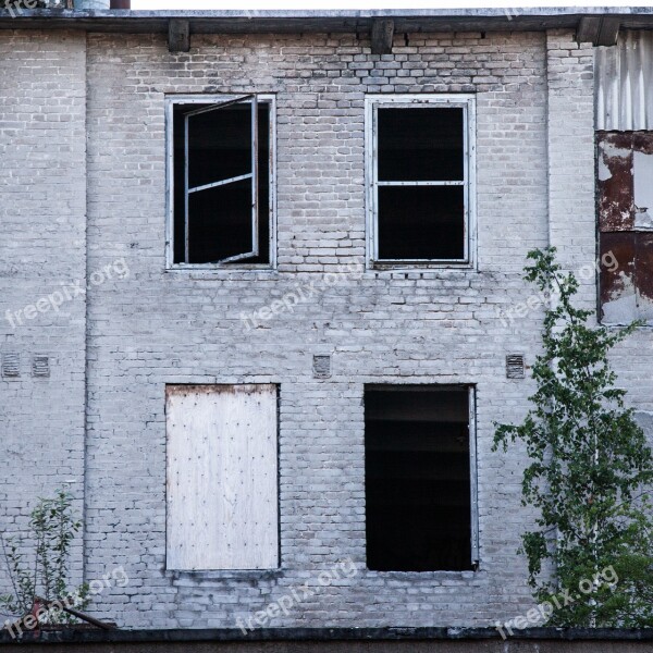 Broken Windows Brick Wall Abandoned Factory Empty Abandoned