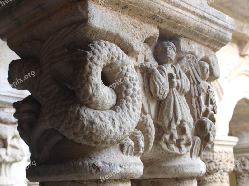 Collegiate Church Cloister Of Santa Giuliana Santillana Del Mar Spain Column