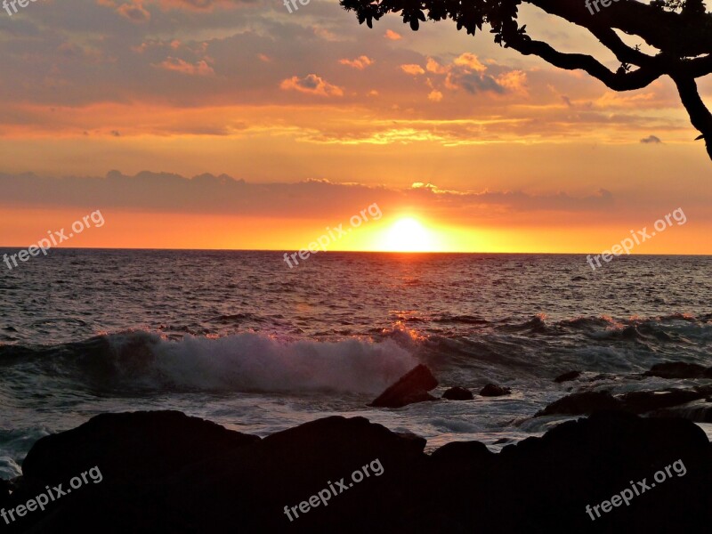 Sunset Hawaii Photographic Background Beach Ocean