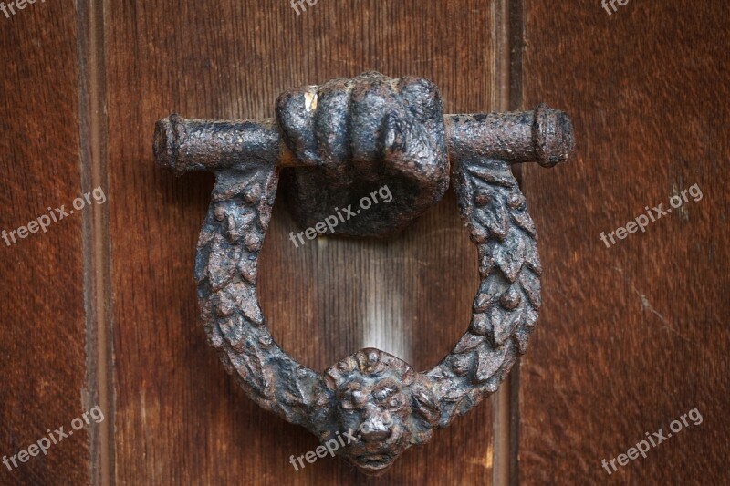 Door Wood Iron Doorknocker Old