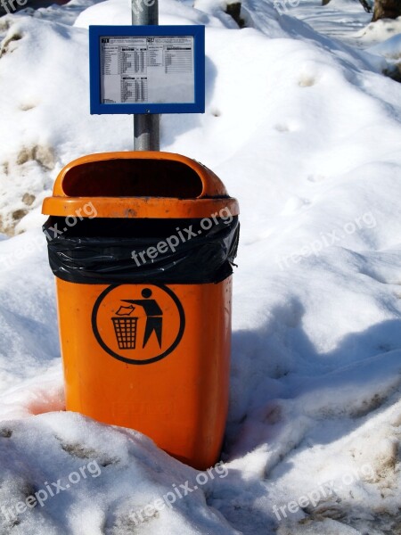 Trash Can Recycle Rubbish Street Snow