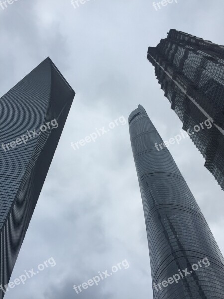 Shanghai Skyscraper Lujiazui Sky Rainy Day