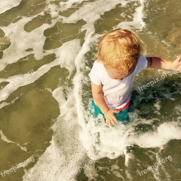 Kid Summer Beach Splashing Water