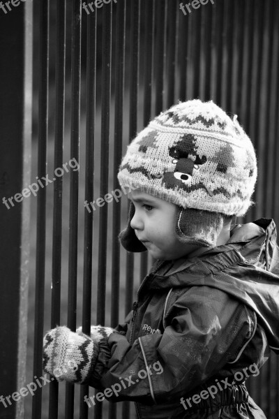 Boy Child Winter Fence Prisoner