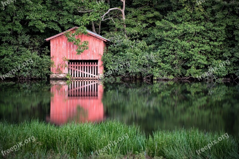 Landscape Boat House Lake Forest Wooden