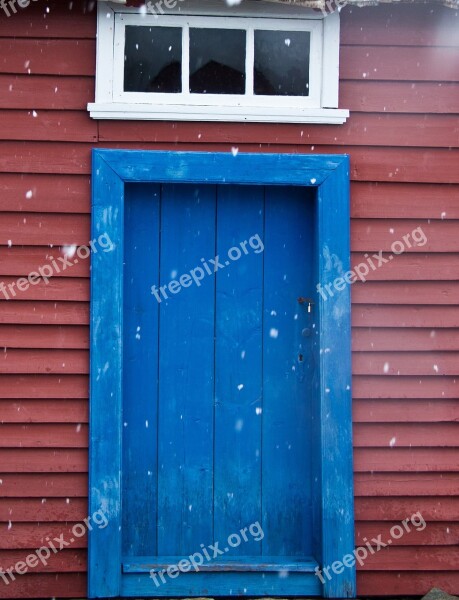 Blue Door Red Wall It's Snowing Architecture House