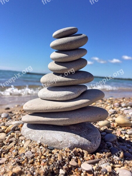 Rock Stack Balance Beach Lake