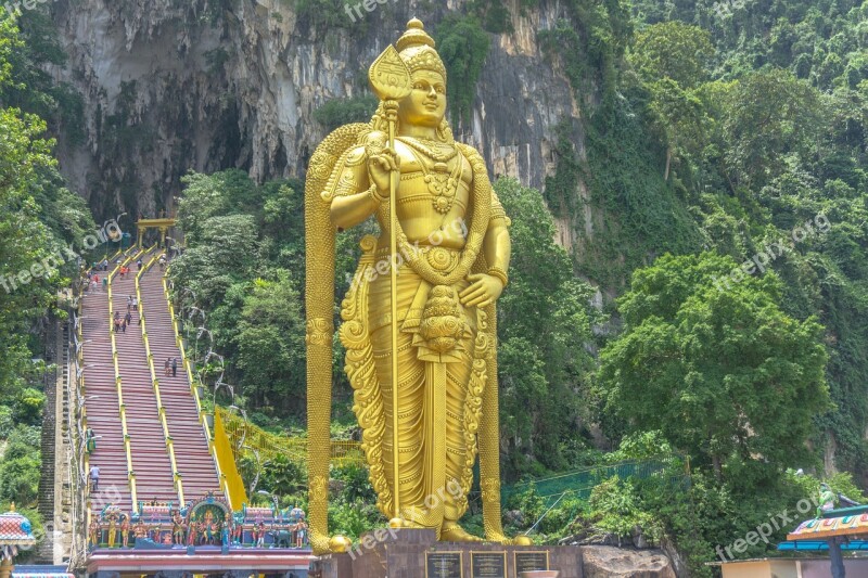 Batu Caves Malaysia Tourism Big Statue Golden