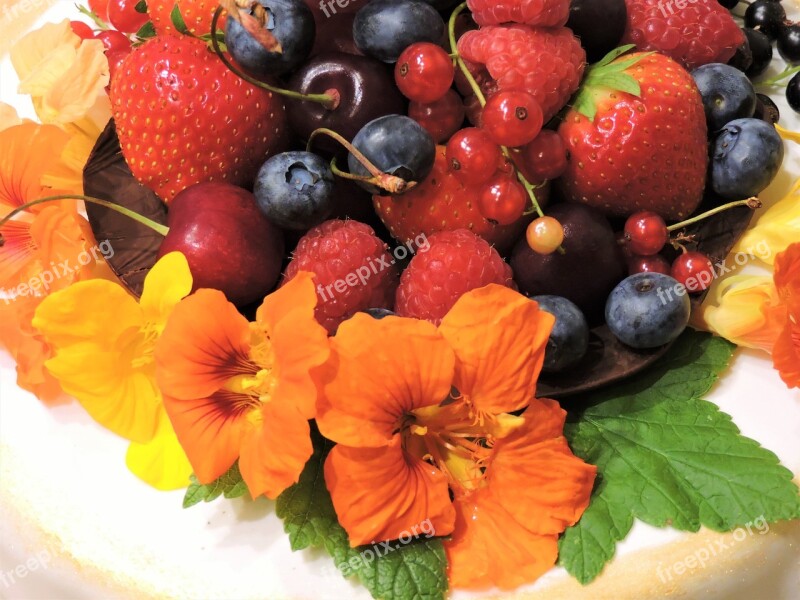 Fruits Nasturtium Strawberry Cherry Blueberry