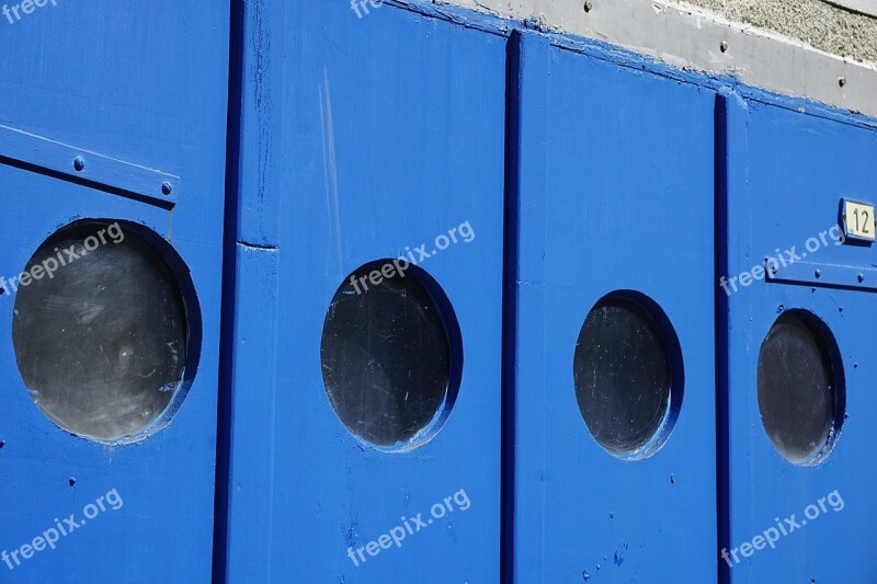 Door Portholes Wood Glass Blue