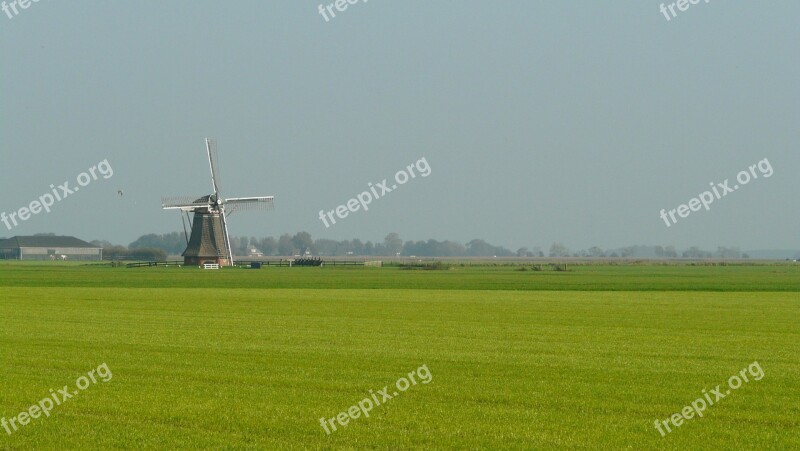 Mill Landscape Netherlands Historic Mill Friesland