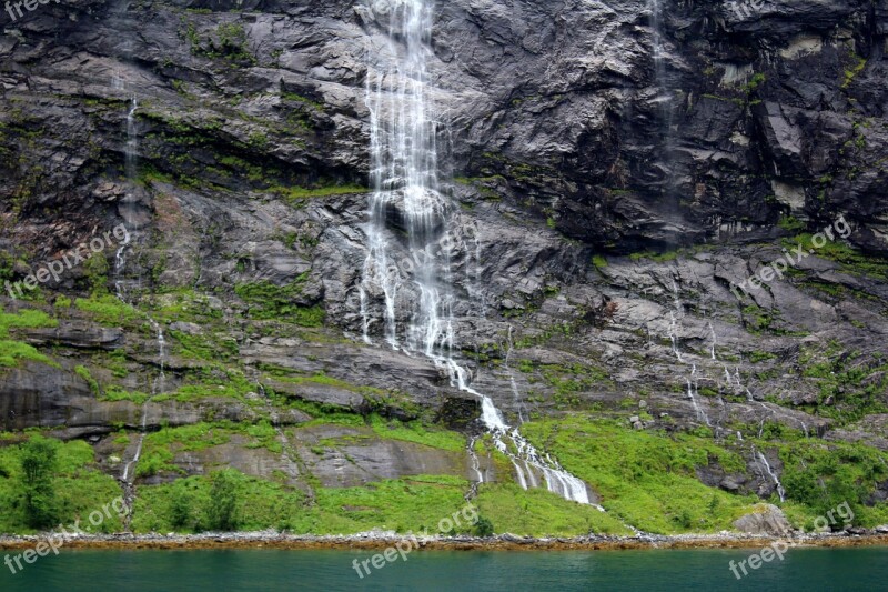 Seven Sisters Waterfall Geiranger Norwegian Fjord Norway Streams