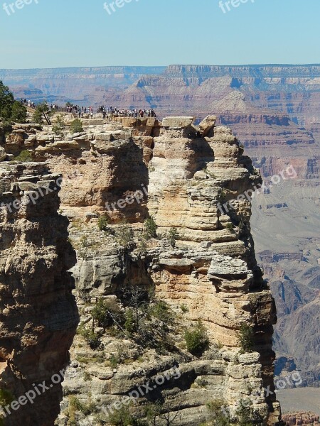 Grand Canyon United States Cliff Precipices Tourists