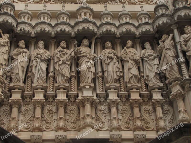 Cathedral Montserrat Mountain Montserrat Monastery Spain Figures