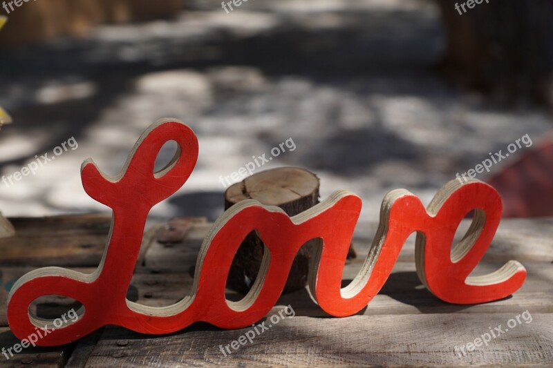 Love Shield Red Woods Letters