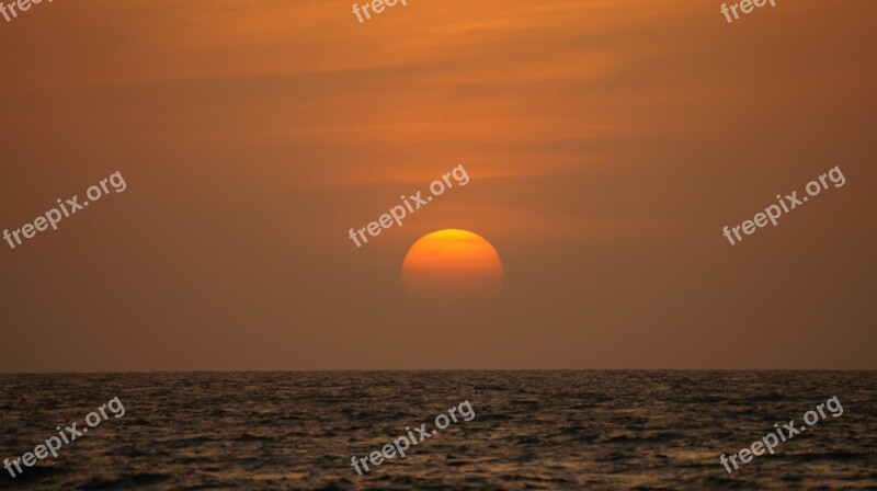 Sunset Landscape Beach Sea Red Sun