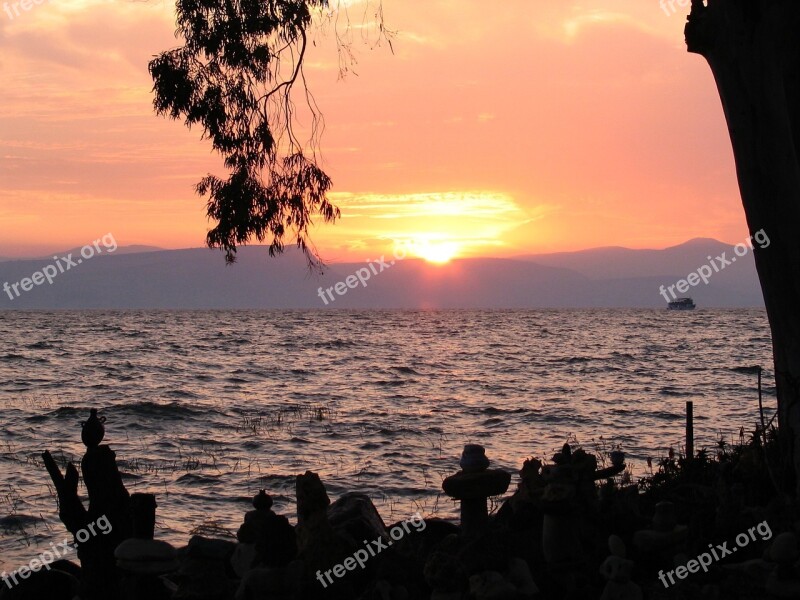 Israel Sea Of Galilee Sunset Lake Free Photos