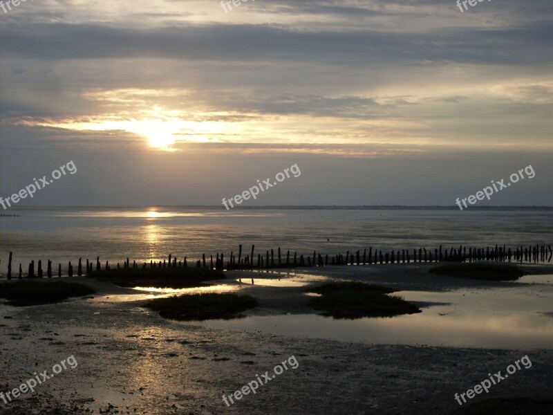 Sunset Beach Ebb Silhouette Sea