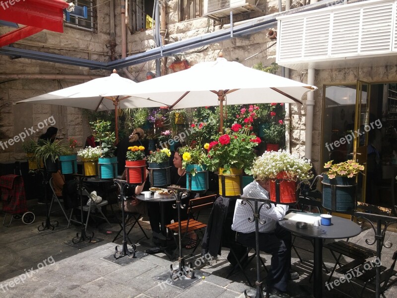 Market Flowers Colorful Cafe Terrace