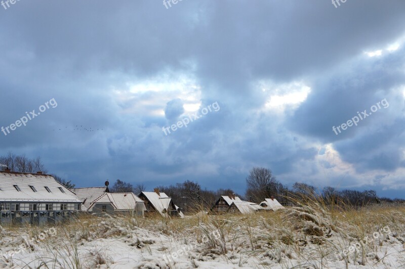 Ahrenshoop Baltic Sea Beach Buhne Clouds Houses