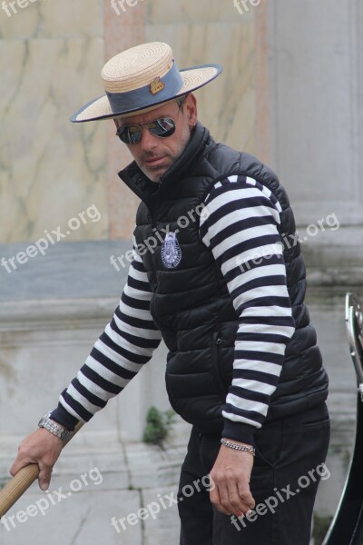 Man Sunglasses Hat Gondolier Tourism