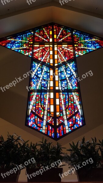 Stained Glass Window Cross Church Christian Colorful Window