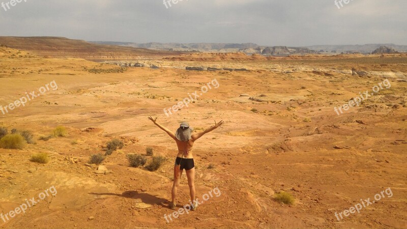 Woman Nature Hiking Desert Sun