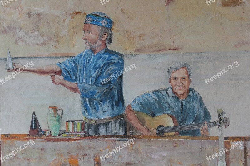 Murals Guitar Musician Couple Cheerfulness