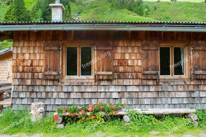 Hut Summer Hiking Wood Flowers