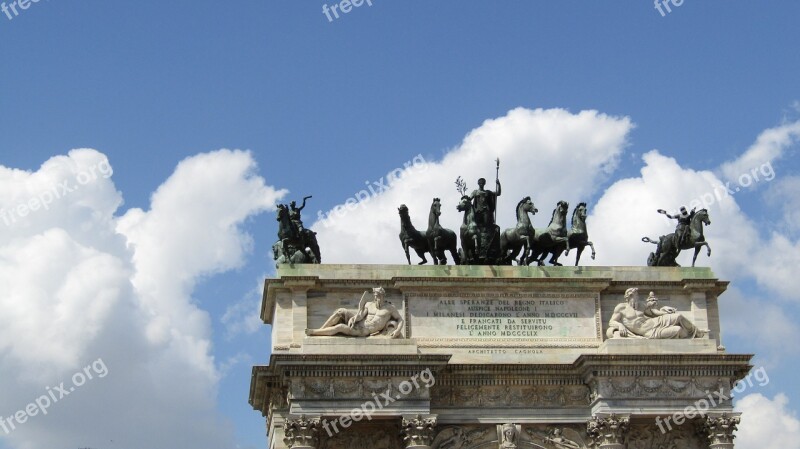 Sky Monument Horses Clouds Landscape