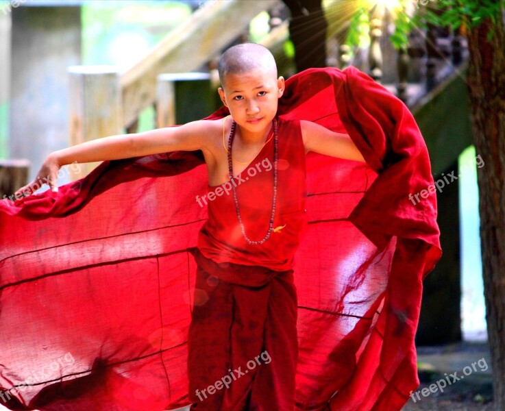 Monk Myanmar Red Burma Buddhism